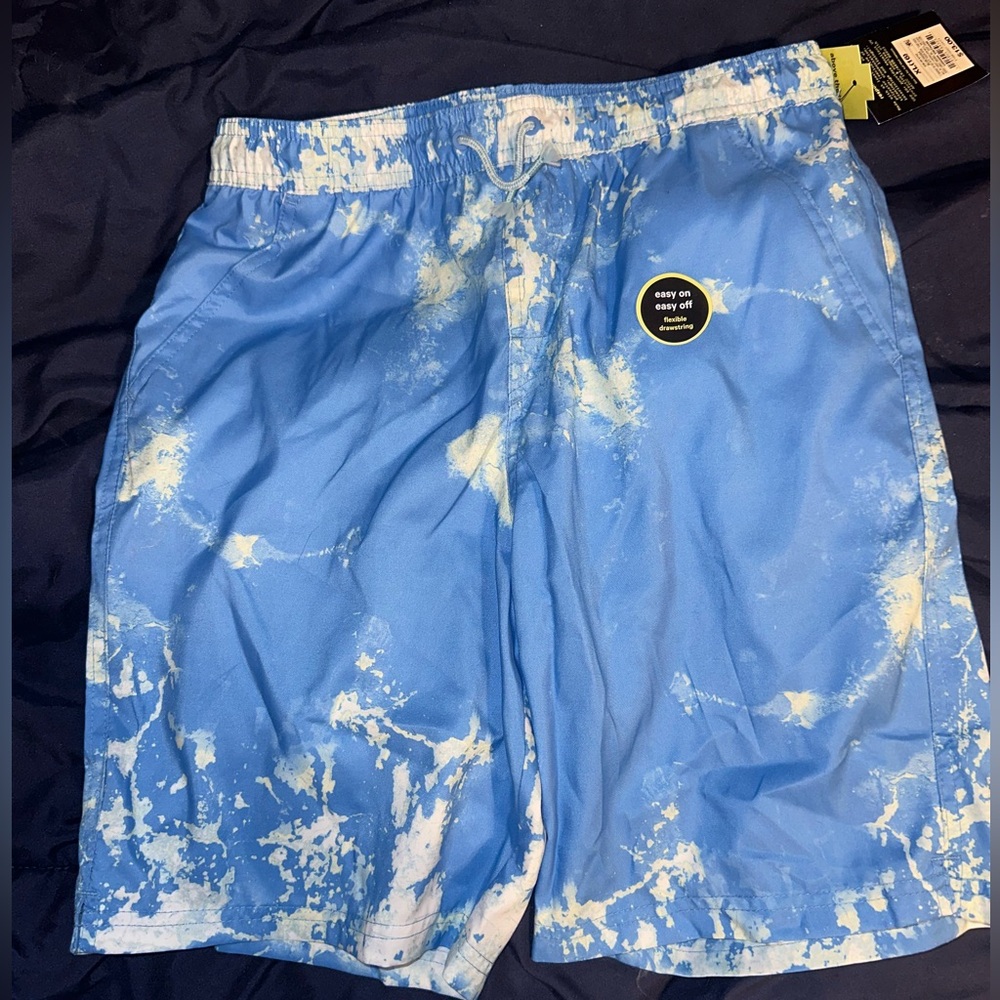 Target Blue and White Board Shorts with Tie-Dye Pattern